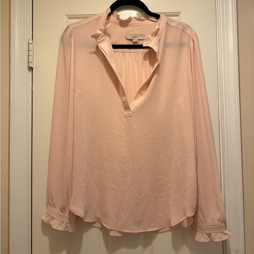 LOFT Soft Pink Ruffle Blouse